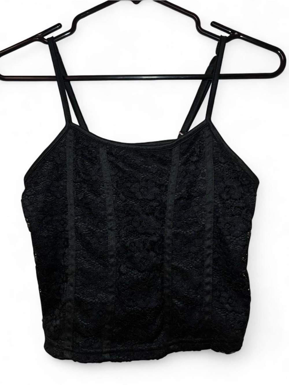 Black Lace Crop Cami Top with Double Straps